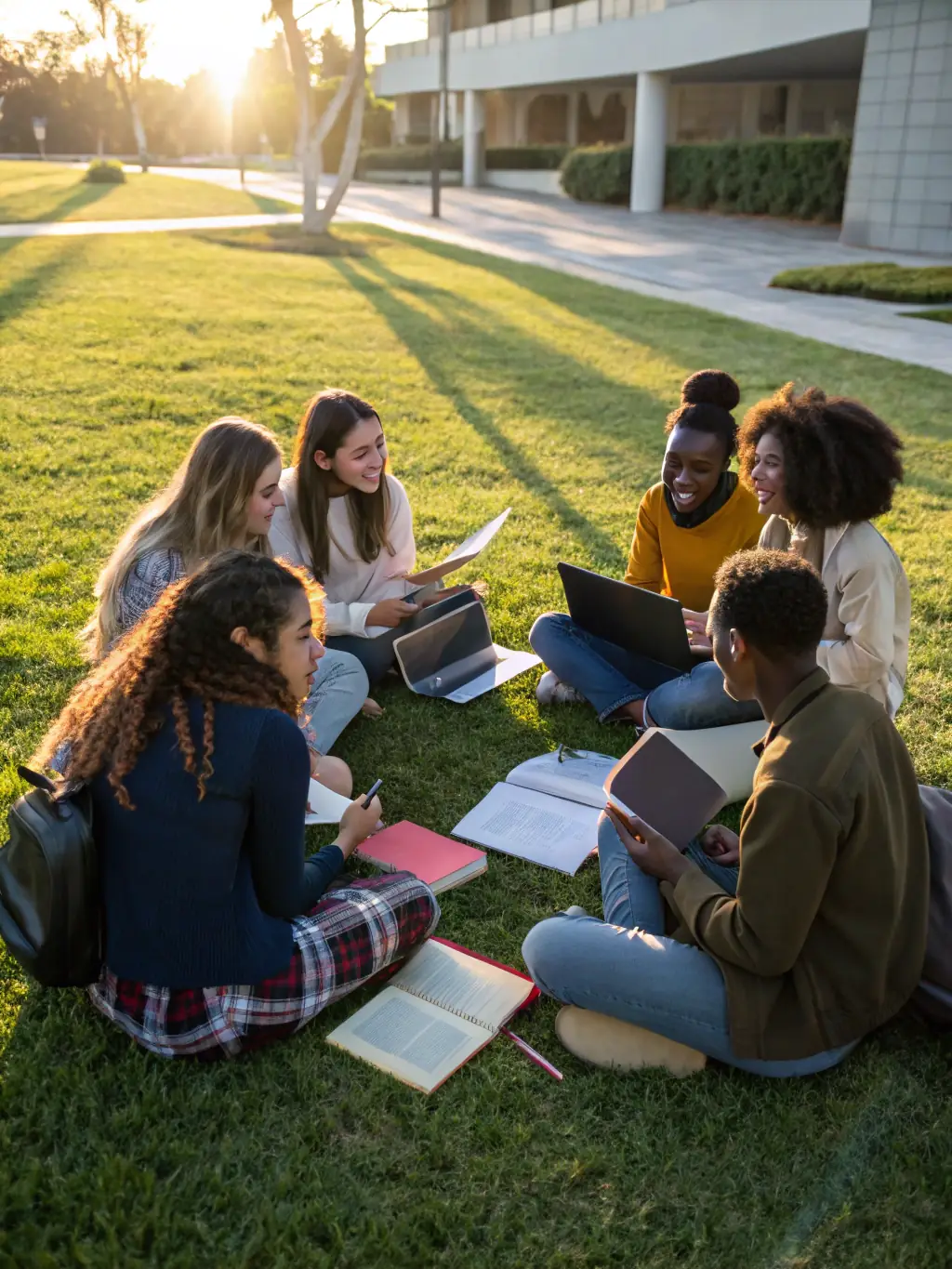 An image of a diverse group of educators engaged in a collaborative workshop outdoors, symbolizing connection and shared inquiry.